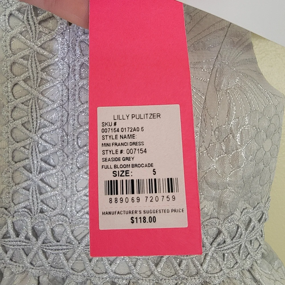 NWT Lilly Pulitzer Mini Franci Dress Seaside Gray Full Bloom Brocade Size 5 - Picture 3 of 7